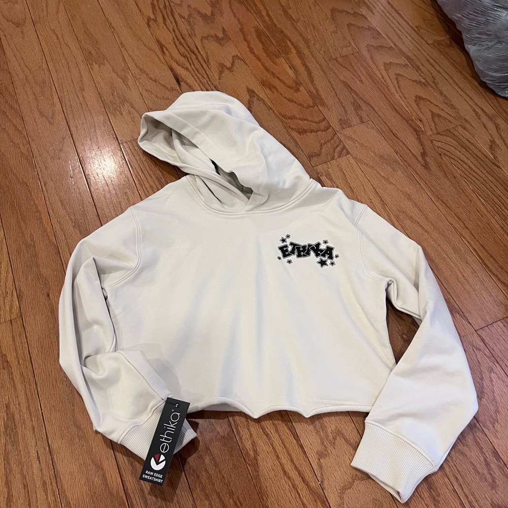 ethika Cream Cropped Hoodie with Star Logo Accent